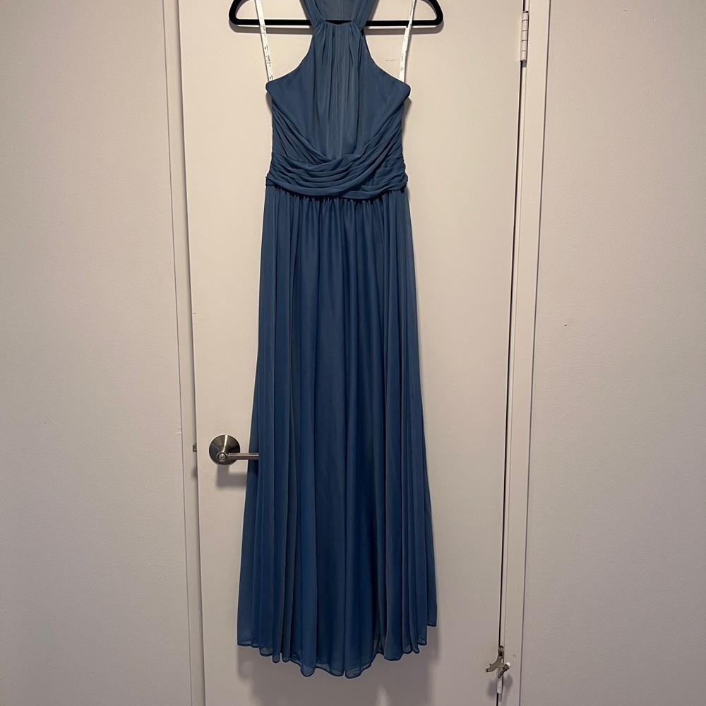 David's Bridal Blue Halter Maxi Dress